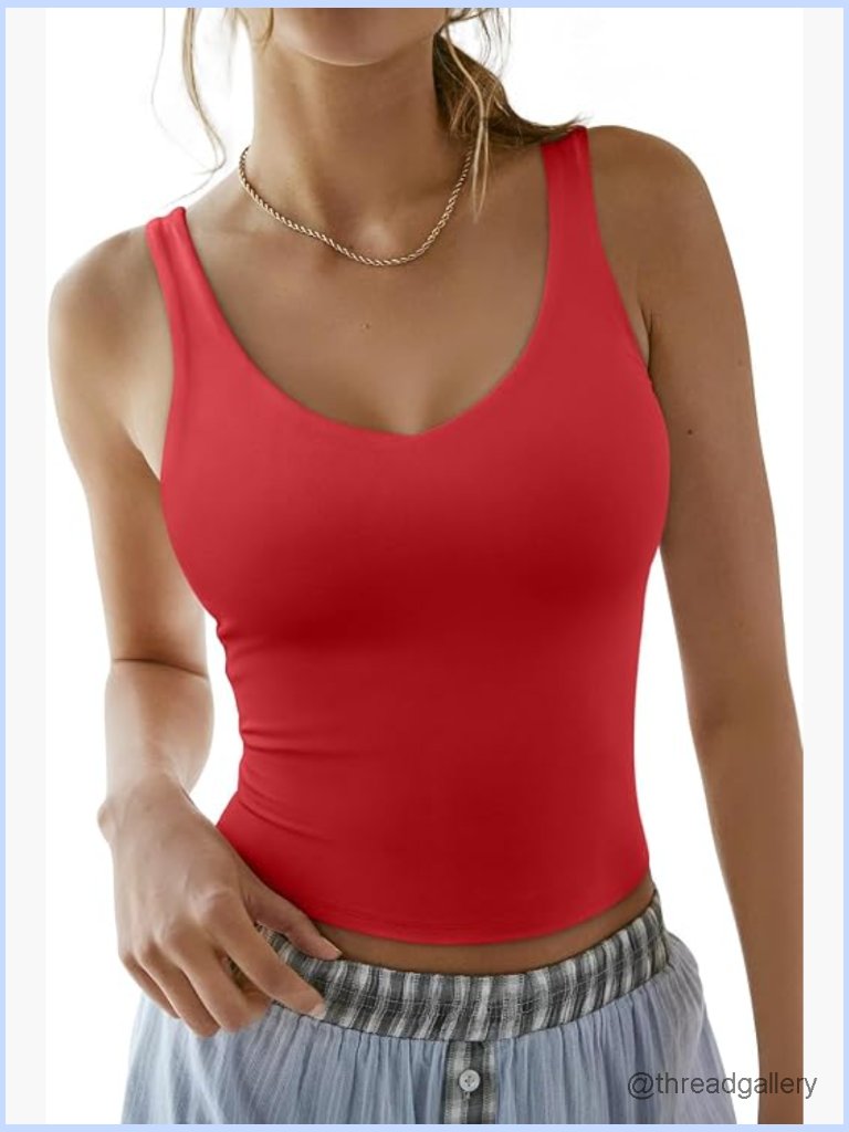 Double Lined V Neck Tank Top Summer Basic Workout Going Out Clothes